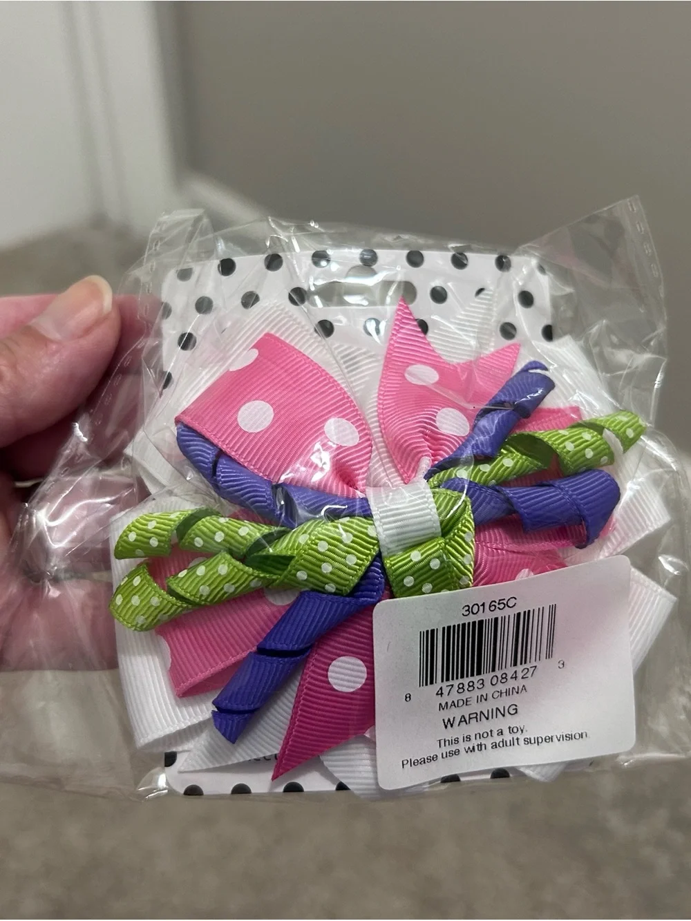 Kids Polka Dot & Twisted Ribbon Hair Bow - Pink, Purple, Green, White